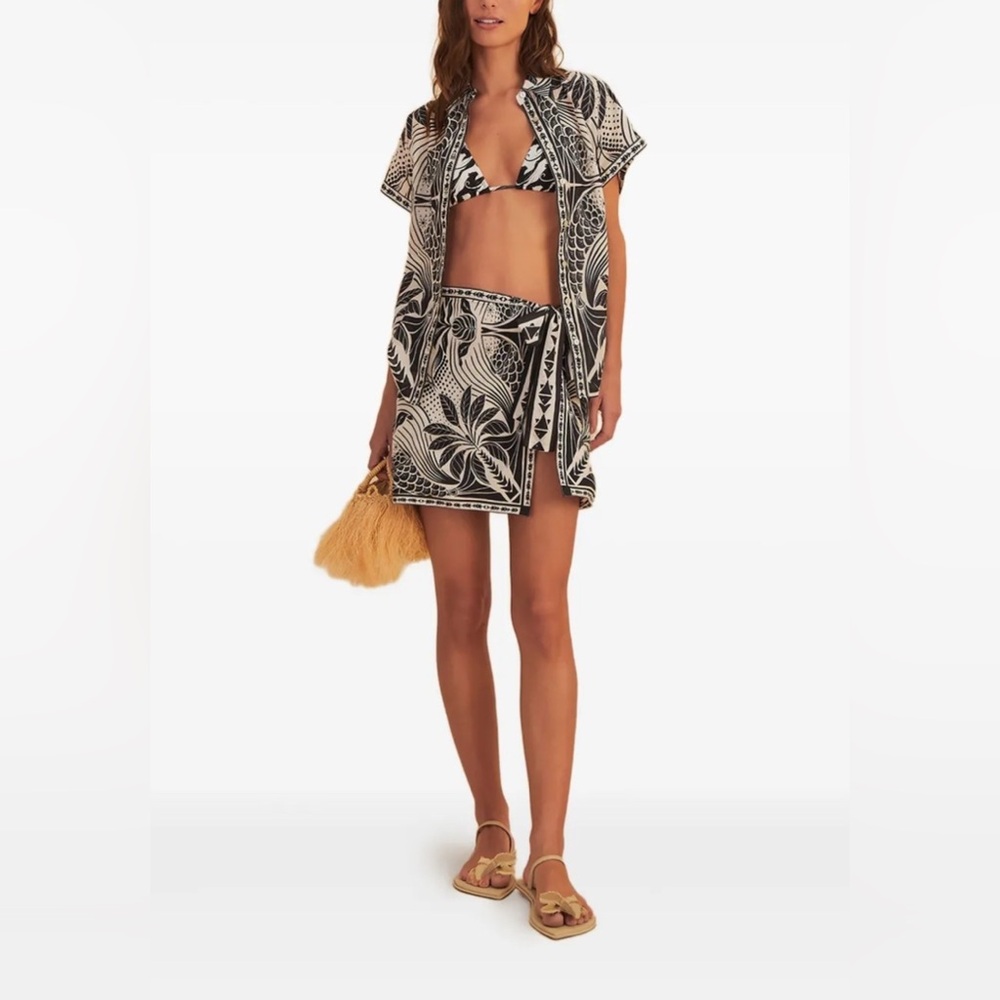 FARM Rio Black & Cream Tropical Print Swim Coverup skirt only - Picture 2 of 4